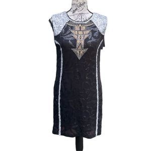 NWT April, May designer sequin cocktail wedding dress black silver woman S